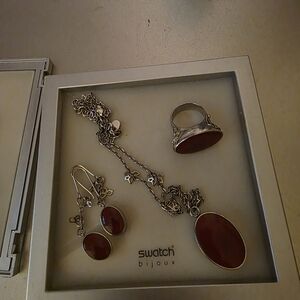 Women's Fushia Stone Jewelry Set - Necklace, Earrings, Ring Size 7 And Bracelet